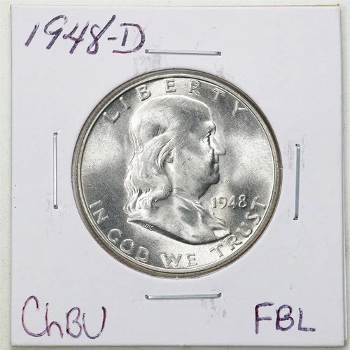 1948-D 50C Franklin Half Dollar in Choice BU Condition FBL Full Bell Lines #6456