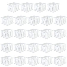 Sterilite Stackable Plastic Storage Open Crate Bin Organizer Box, White, 24-Pack