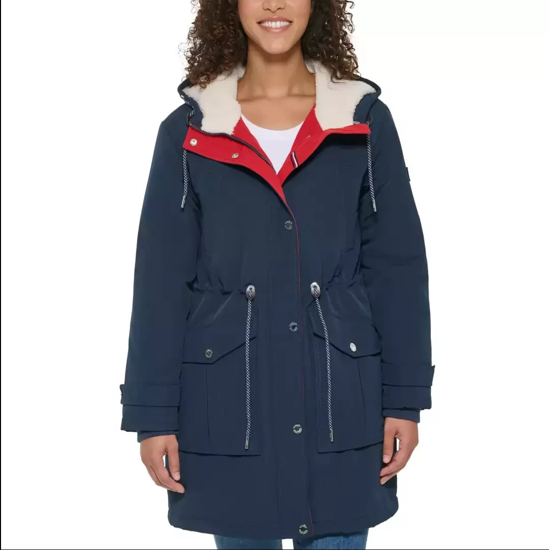 Tommy Hilfiger Ladies' Parka Jacket Cozy Lined Hood Rib Storm Cuff
