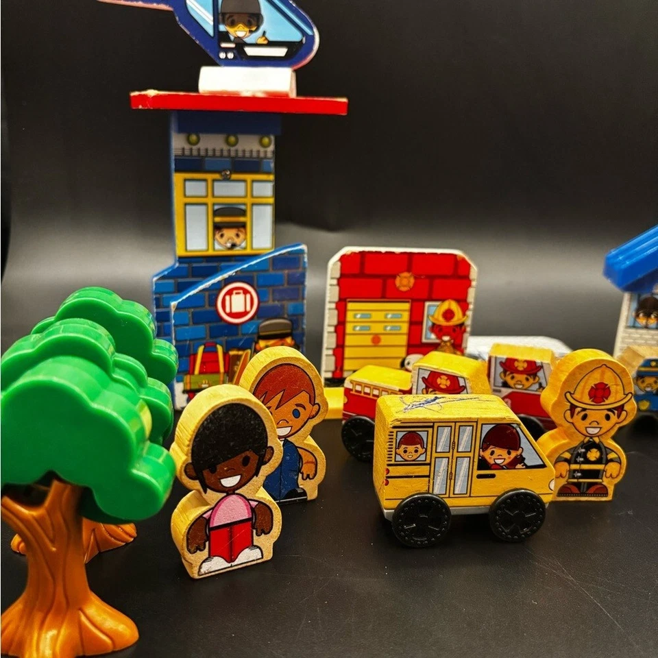 Kidkraft Train Accessories Lot Wood Plastic Cars People Lights Trees Helicopter - Image 4 of 4