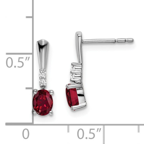 14K White Gold Oval Created Red Ruby Diamond Drop Dangle Earrings July ... - Picture 3 of 7