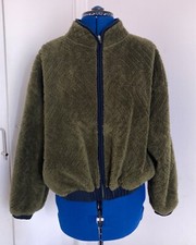 Hurley Green Khaki Cropped Fleece Bomber Jacket Full Zip Size M