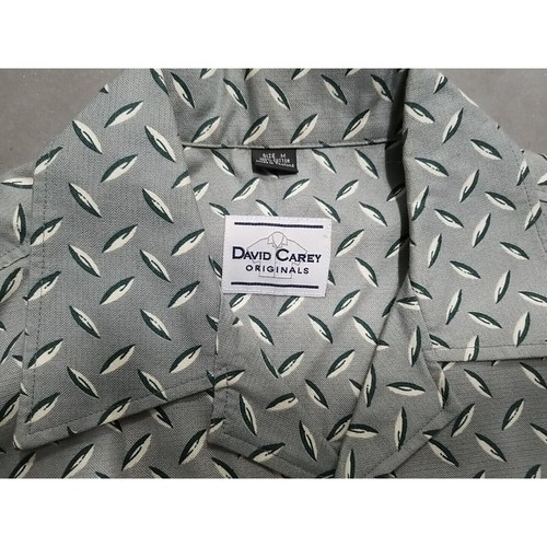 David Carey Originals Shirt Mens Medium Gray Blue Flames Short Sleeve Button Up - Picture 8 of 13