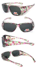 Womens Polarized FIT OVER Sunglasses Cover Rx Glasses Rhinestones Floral Prints