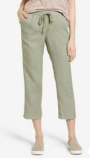 Caslon Linen Crop Pants Green Dune L NWT 59