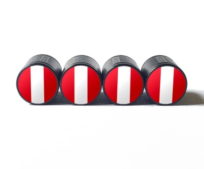 Peru Peruvian Flag Tire Valve Stem Caps - Black Aluminum - Set of 4 - Universal