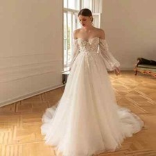 Dress Lace Off-Shoulder 3/4 Sleeve Wedding Dress A-Lin Backless