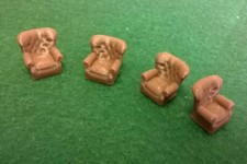 4 x Leather Style Armchairs Brown 3D Printed OO Gauge Model Railway Dolls House