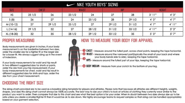 nike youth sweatshirt size chart