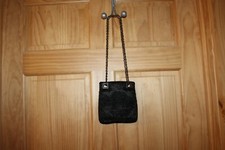 Evening Bag Black Beaded With Adjustable Chain Strap - EUC