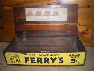 Vintage Wooden FERRY'S SEEDS Store Display Box