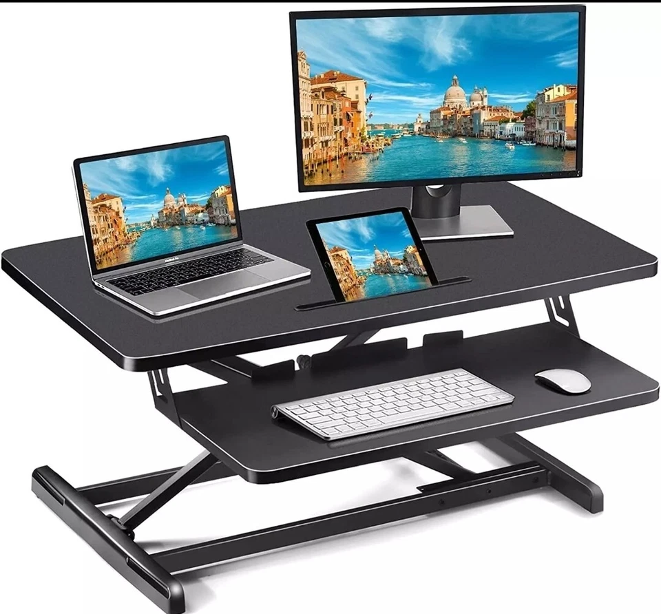 Stehpult Konverter Sitz Steh Schreibtisch Erhöhung mit breiter Tastaturablage 2 Ebenen Ständer