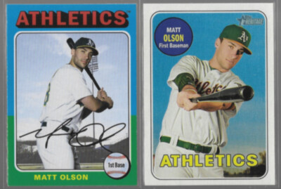 MATT OLSON 2019 Topps Archives #105 + 2018 Topps Heritage #302.  A's 