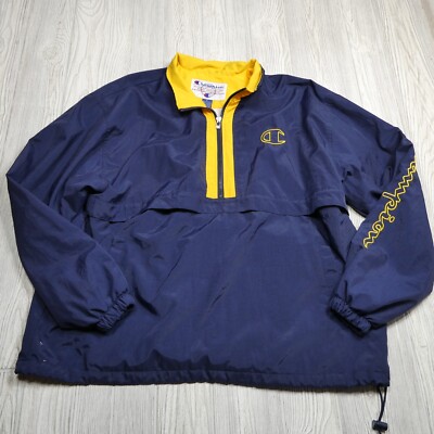 Vintage Champion Jacket Adult XL Blue Yellow 1/2 Zip Embroidered Spellout  Logo