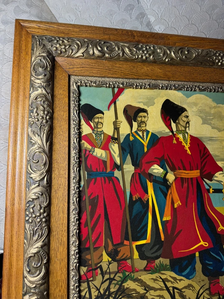 F Beichot? Pintura al óleo "Escena de tres hombres rusos" 1985 - firmada y enmarcada Foto 2 de 4