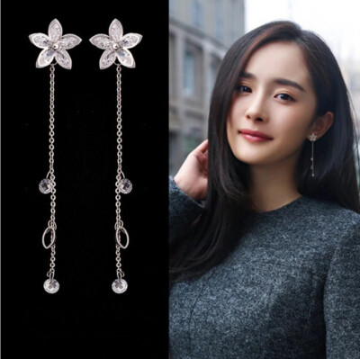 Silber Plattiert Damen Lotus Blume Blumen Dangles Ohrringe Ohrhänger Blüte Edel