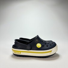 Crocs Kids Navy Blue Yellow Band Slip On Breathable Clog Sandals Kid's Size 8-9