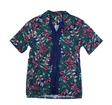 Vintage Hawaii Blues Multicolor Floral Cotton Short Sleeve Button Up Shirt Men M
