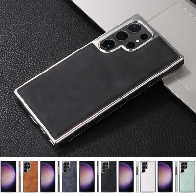 For Samsung Galaxy S25 Ultra S24 S23 Plating Leather Texture Slim Magnetic Case