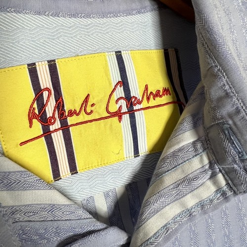 Robert Graham Blue Stripe Long Sleeve Button Up Mens Dress Shirt Size XL - Picture 6 of 10