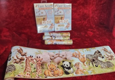 Lot 6: 4 Easy Walls Animal Room Borders and 2 Easy Accent Peel/Stick Appliqués
