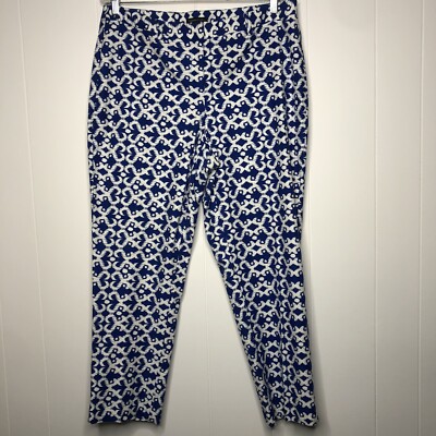 Rafaella Studio Cropped Pants Women's Size 12 Blue White Straight Slits Stretch