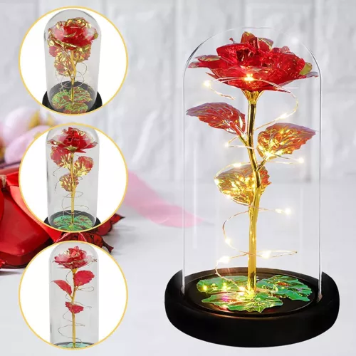 Enchanted Forever Rose Flower In Dome Glass LED Night Light Valentine's Day Gift - Picture 6 of 10