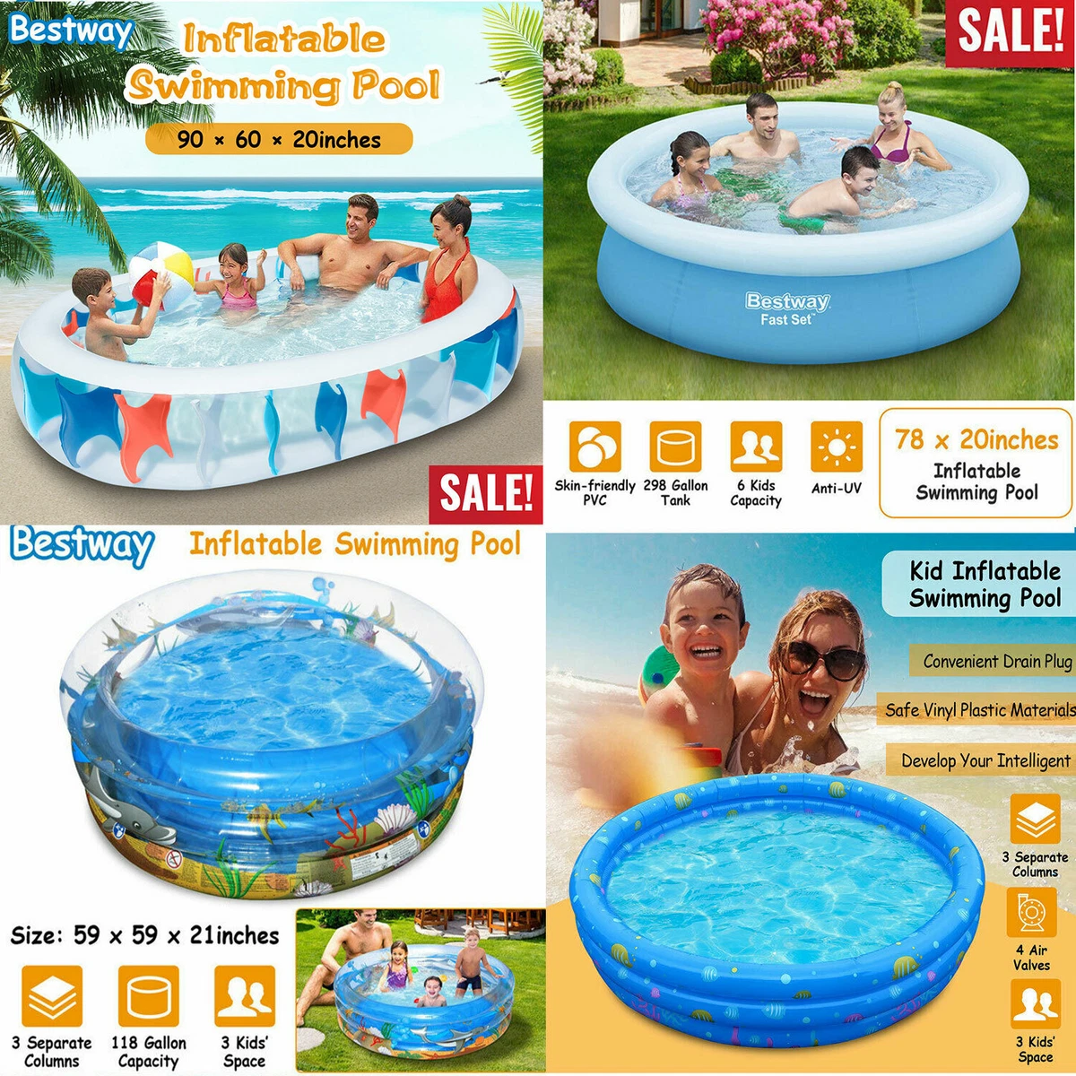 Inflatable Family Swimming Pool Summer Lounge Kids Child Water Play Fun  Backyard