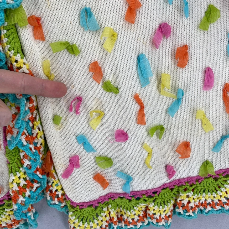 Design Options Cardigan Sweater Womens Small Ribbons Crochet Detail Colorful * - Image 4 of 4