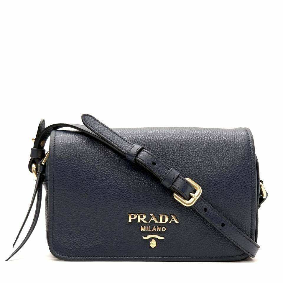 Prada Vitello Phenix Baltico Blue Leather Flap Crossbody Bag NEW