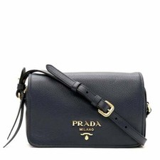 Prada Vitello Phenix Baltico Blue Leather Flap Crossbody Bag NEW