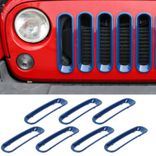 7pcs Blue Front Grill Mesh Grille Insert Kit Trim For Jeep Wrangler Jk Unlimited