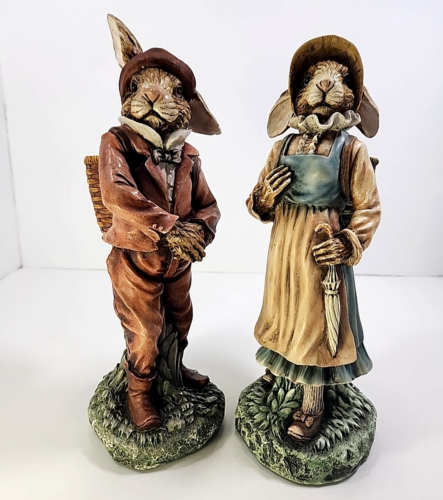Vtg Henri Chrisdon Mr and Mrs Rabbit with Baskets Resin Figurines 2002 SEE READ! - Picture 2 of 23