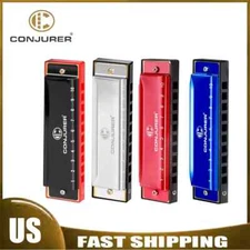 CONJURER Blues Harmonica for Beginner 10 Hole Key C Diatonic Harmonica with Case