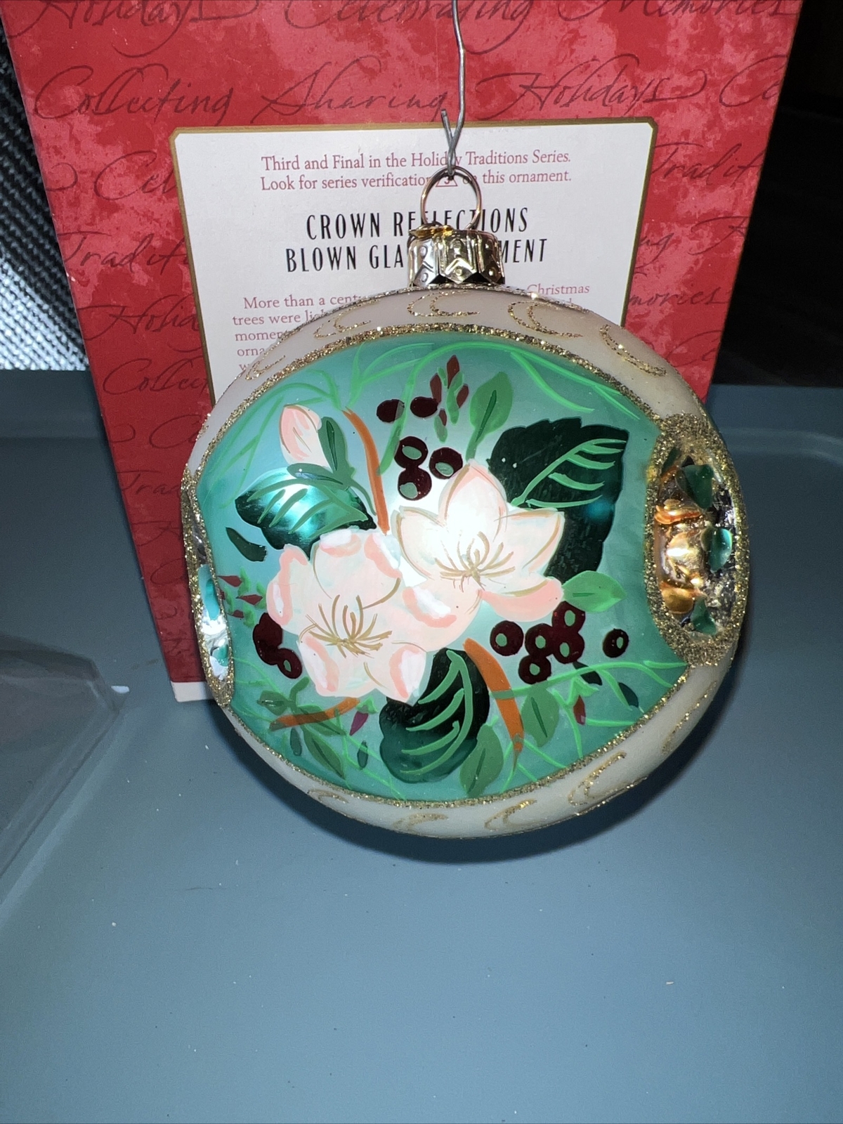 Hallmark Keepsake Crown Reflections Christmas Rose Blown Glass Ornament