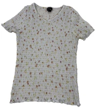 Art Class Girls Floral Smocked Short Sleeve Top, Blue, Size Large 10/12