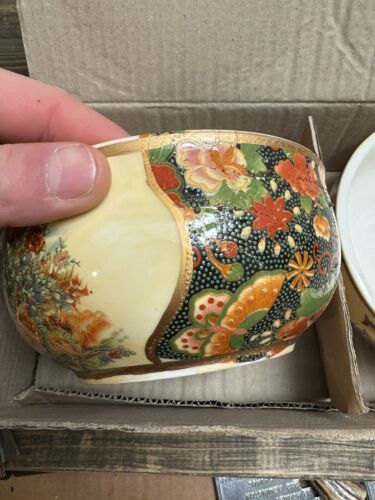 Lot Of Two Vintage Satsuma Asian Style Fish Bowl / Pot / Planter Peacock Floral - Picture 3 of 12