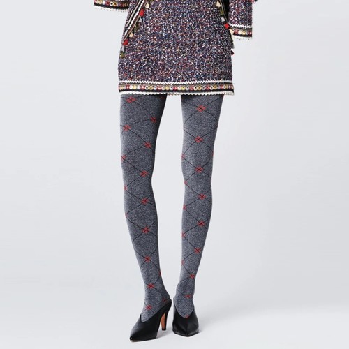 Fiore Libro fancy pantyhose pattern heavy winter tights 40 Den Melange with Red - Picture 2 of 9