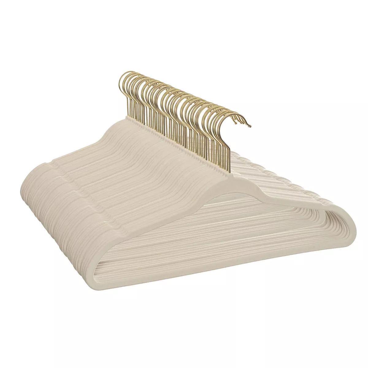 50 Pack, Non-Slip Velvet Hangers Clothes Flocked Suit Hangers, Gold Hook,  Beige