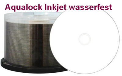 50 Stück Aqualock Glossy CD-Rohlinge 700MB/52x weiss Inkjet wasserfest Cakebox