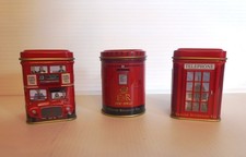 Ahmad Tea Mini Tins  - Empty - Phone Box Post, Post Box, London Bus -Collectable
