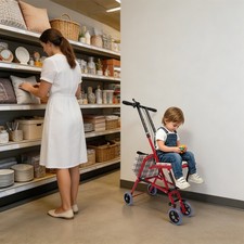 Red, Black Portable Folding Shopping Cart for Shopping Trolley with Seat