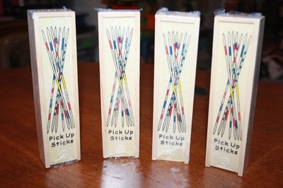 Pick Up Sticks Game - Set of 4 - Great for Kids Party - Nostalgic Wooden Box!