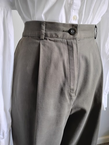 L. L. Bean Vintage 100% Cotton Army Green Pleat Front Elastic Waist Pants 12 Pet - Picture 4 of 13