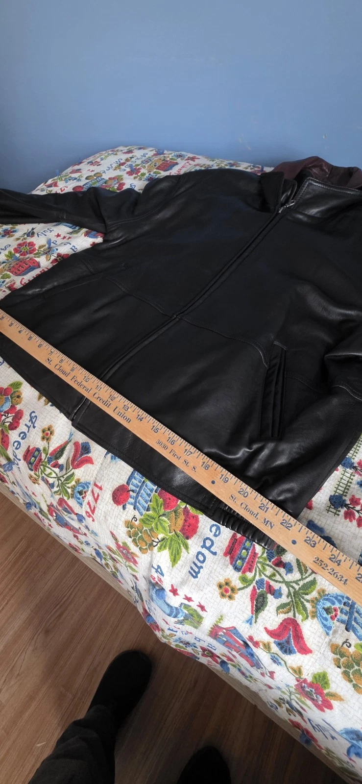 “Men’s Remy Leather Bomber Jacket Double Collar Brown Size 46 Vintage Style” - product detail image 10