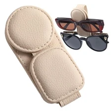  Sunglasses Holder for Car Visor Leather Eyeglass Hanger Magnetic Beige