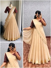 Cream Women Lehenga Choli Set Vintage Viscose Embroidery Sequins Dupatta Party