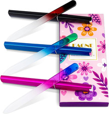 Crystal Glass Nail File with Case 3 Pack, Double-Sided Etched Fingernail Files f