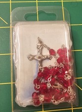 Vtg Roman Catholic Rosary w/ Red Faceted Beads, Birthstone, July, B4B1