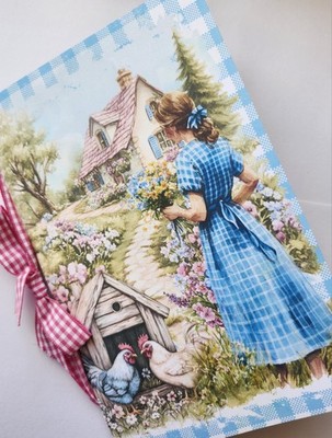 Junk Journal Booklet ''COUNTRY GINGHAM'' Farmhouse Cards, Pockets Ephemera 40Pg 